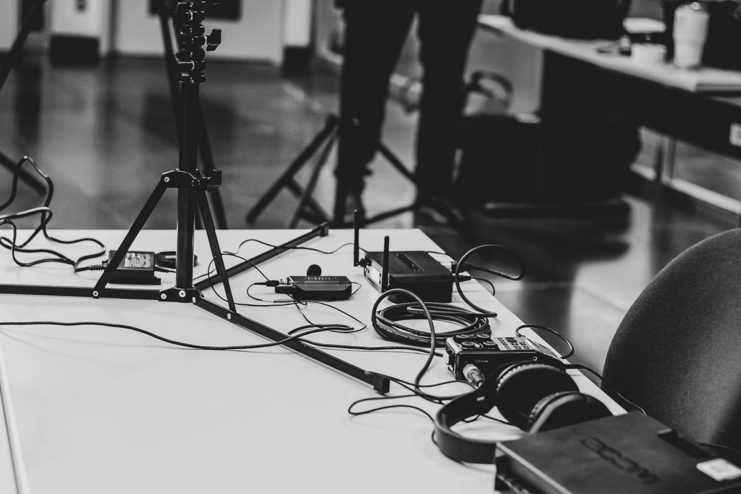 Video recording equipment laying on a table